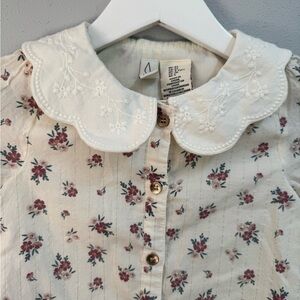 Joie Floral Cottagecore Embroidered Peterpan Collar Long Sleeve Blouse Top 5T